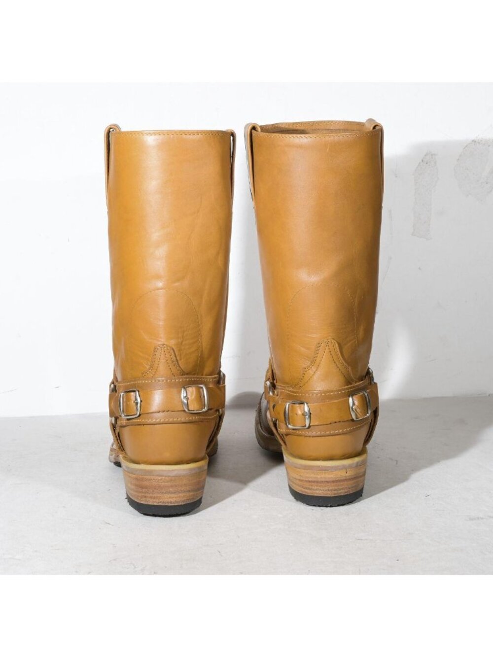 Vintage Tan Leather Harness Boots Square Toe Deadstock Men's Size 9 Joe Boots - Picture 4 of 6